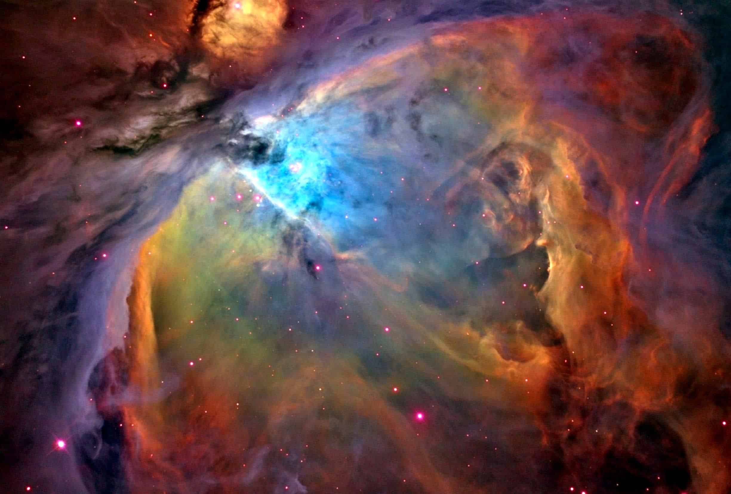 Vibrant cosmic nebula representing the complexity of the mind and facing fears, with swirling colors and star formations.