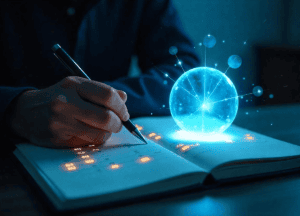 man-writing-notes-on-his-notbook-and-influencing-his-future